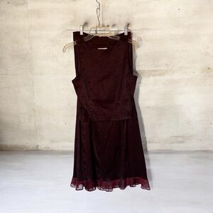 Central Falls Maroon Holiday Set Top and Skirt Metallic Sheen Ruffles Y2K Small